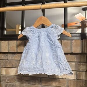 Little Me Blue Linen Eyelet Top - VGUC - 6M
